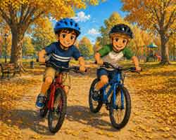 Tom and Sam ride their bikes