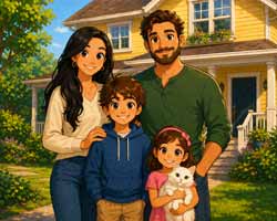 Family in front of their house